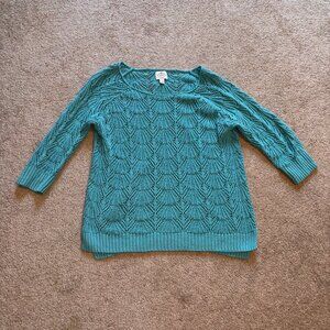 St. John's Bay Teal Open Weave Ramie Cotton Sweater L